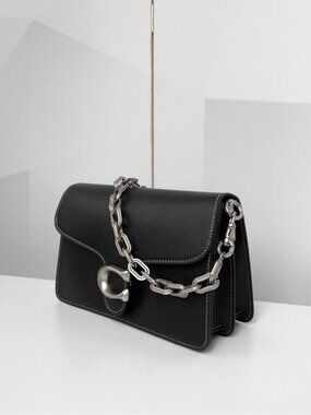 Coach Black Crossbody Bag with Silver Chain Accent